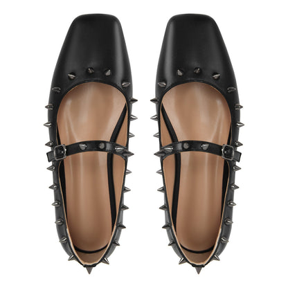Square Toe Rivet Mary Jane Flats - Onlymaker Smart Buy