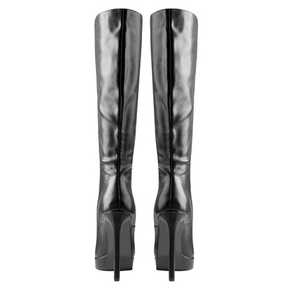 Black Matte Leather Platform Lace-Up High Heel Boots - Onlymaker Popular