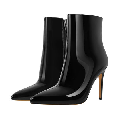 Pointed Toe Stiletto Patent Ankle Boots - Onlymaker Popular