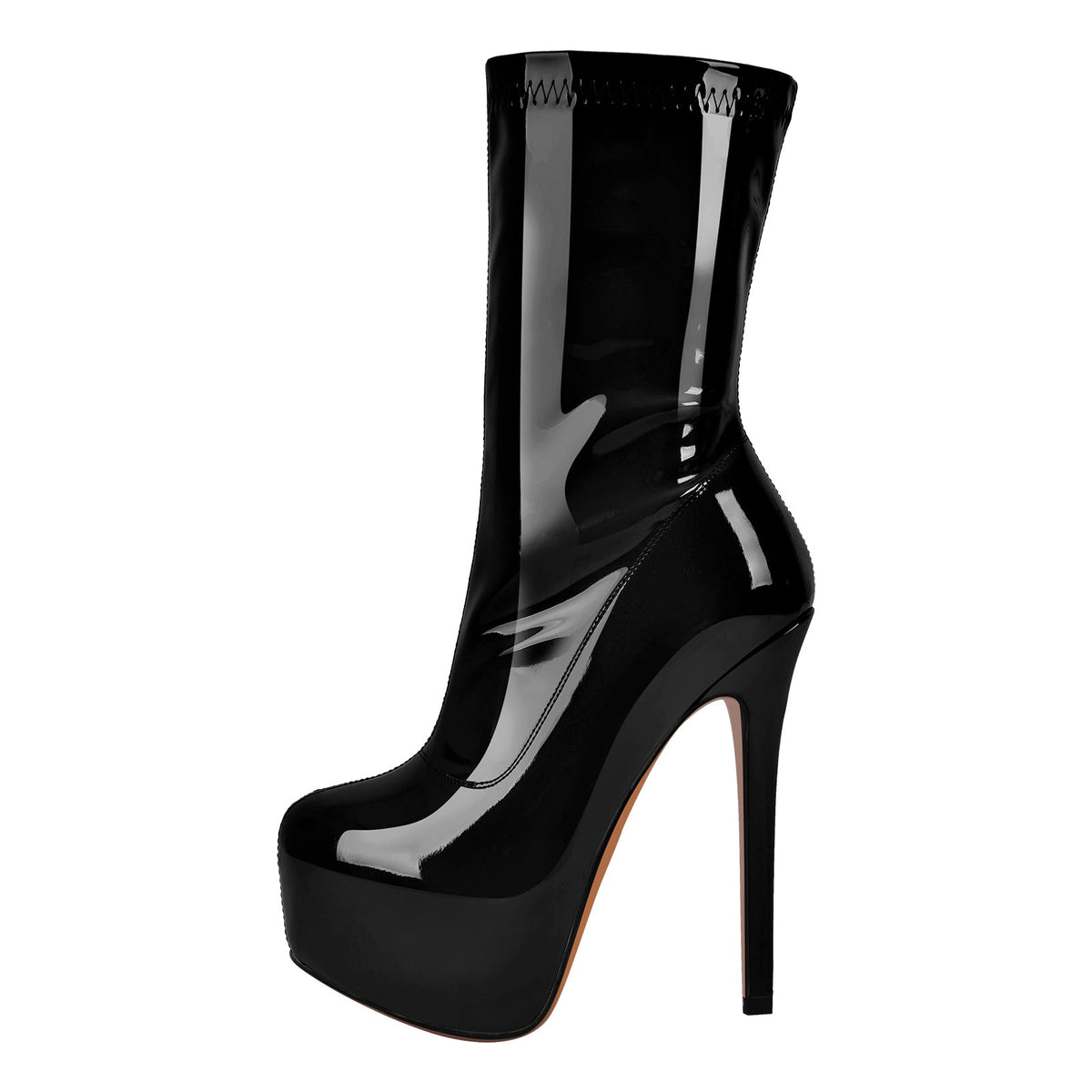 Patent Leather Platform Stiletto High Heel Ankle Boots - Onlymaker New