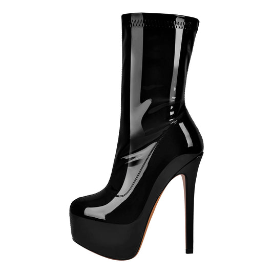Patent Leather Platform Stiletto High Heel Ankle Boots - Onlymaker New