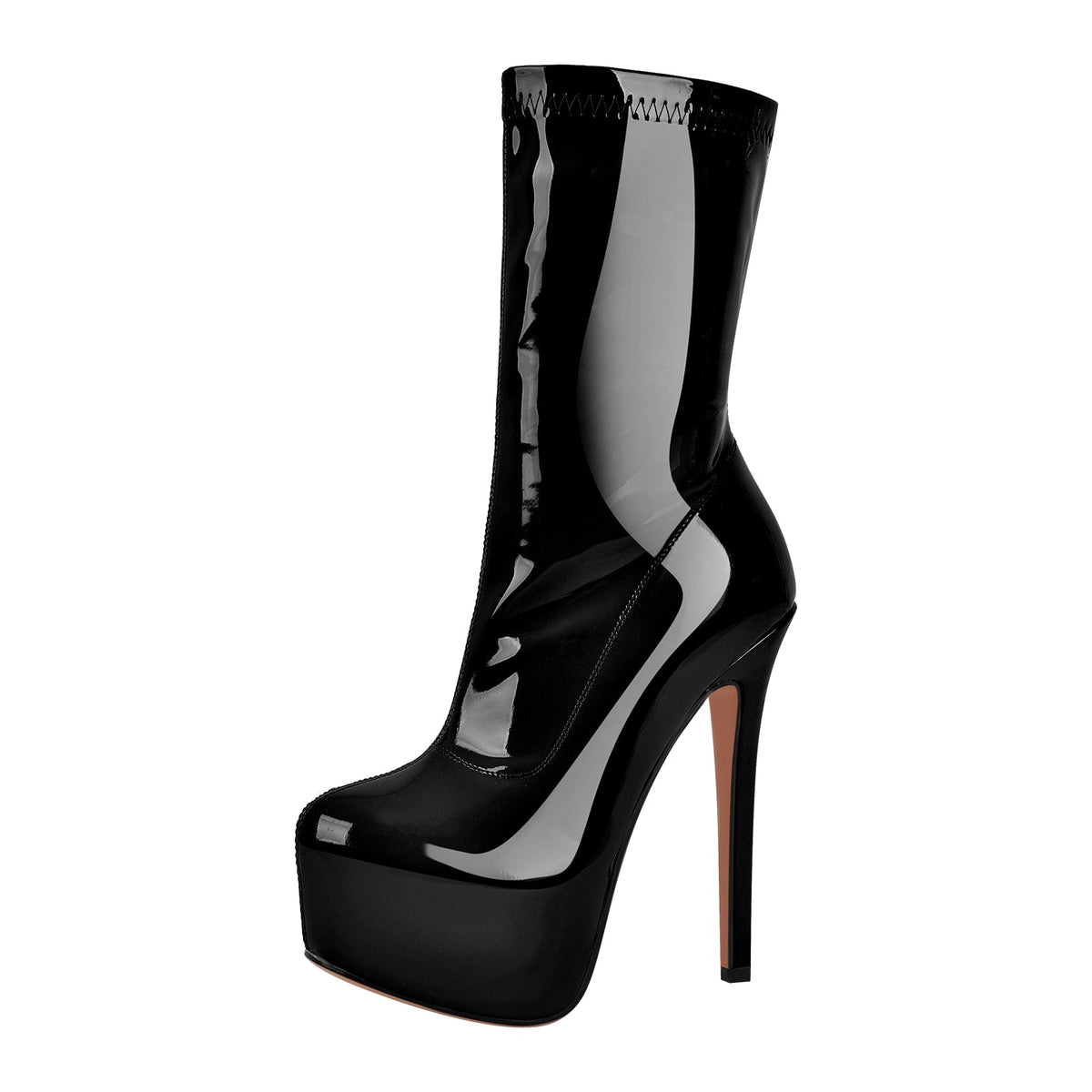 Patent Leather Platform Stiletto High Heel Ankle Boots - Onlymaker New