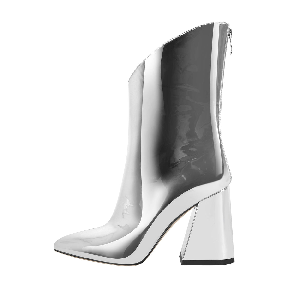 Silver Metallic Leather Chunky Heel Ankle Boots - Onlymaker Recommended
