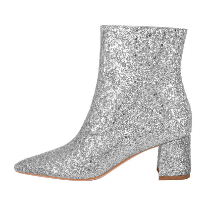 Pointed Toe Glitter Ankle Boots - Onlymaker Latest