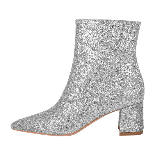 Pointed Toe Glitter Ankle Boots - Onlymaker Latest
