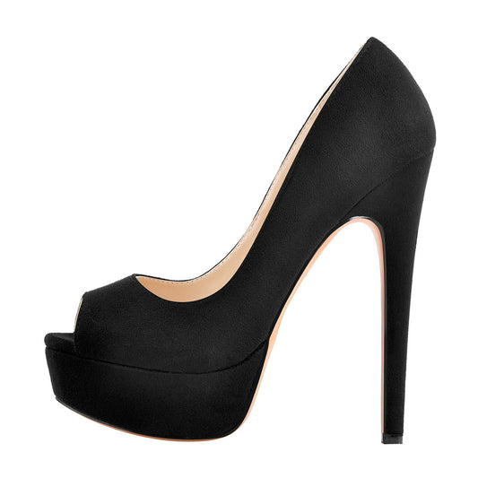 Black Peep Toe Platform Stiletto High Heel Pumps - Onlymaker Hot Sale