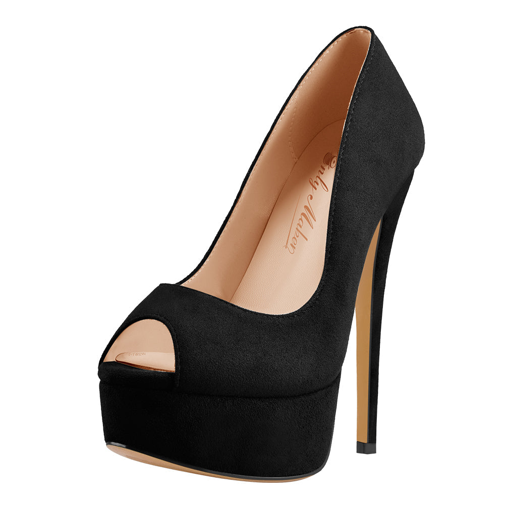 Black Peep Toe Platform Stiletto High Heel Pumps - Onlymaker Hot Sale
