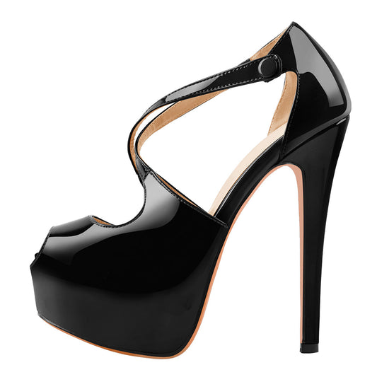 Onlymaker Peep Toe Platform Cross Straps High Heels - Onlymaker Best Seller