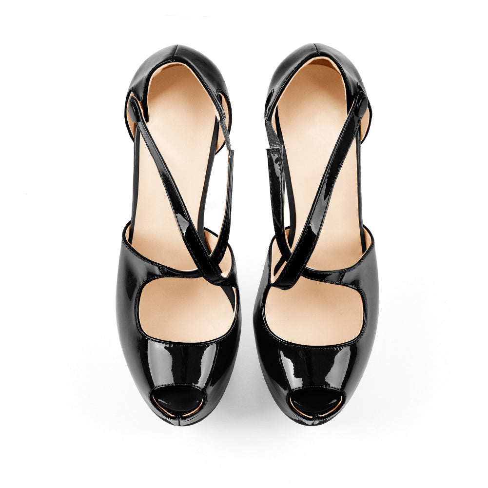 Onlymaker Peep Toe Platform Cross Straps High Heels - Onlymaker Best Seller