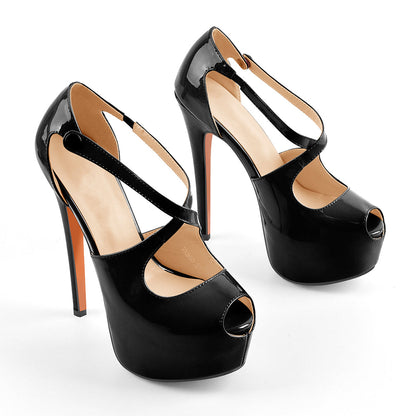 Onlymaker Peep Toe Platform Cross Straps High Heels - Onlymaker Best Seller