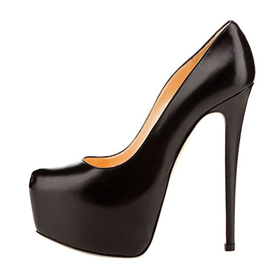 Black Matte Round Toe Super High Heel Platform Stiletto Slip On Pumps - Onlymaker Trending
