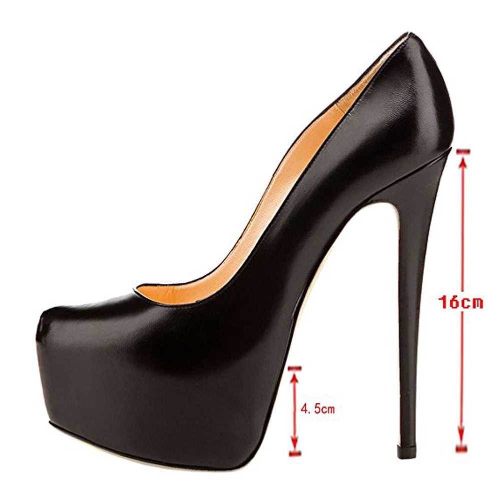 Black Matte Round Toe Super High Heel Platform Stiletto Slip On Pumps - Onlymaker Trending