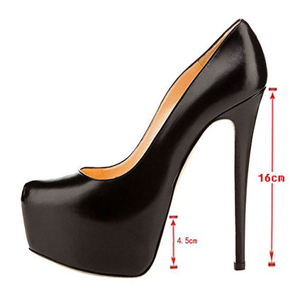 Black Matte Round Toe Super High Heel Platform Stiletto Slip On Pumps - Onlymaker Trending