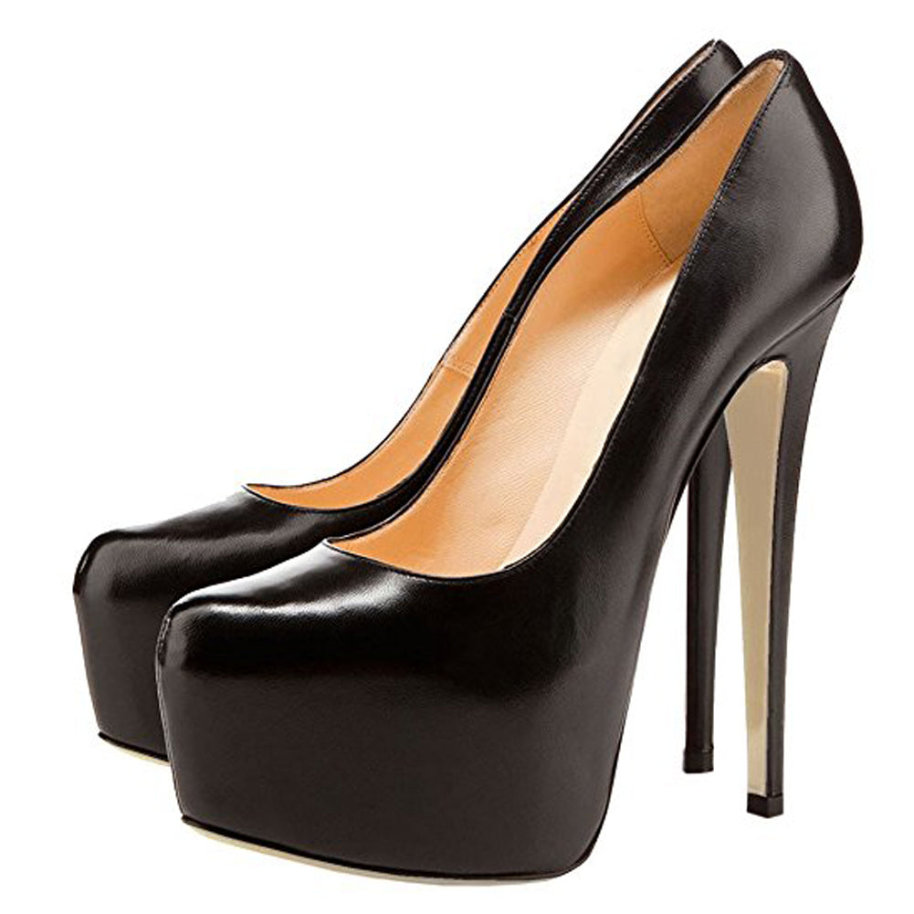 Black Matte Round Toe Super High Heel Platform Stiletto Slip On Pumps - Onlymaker Trending