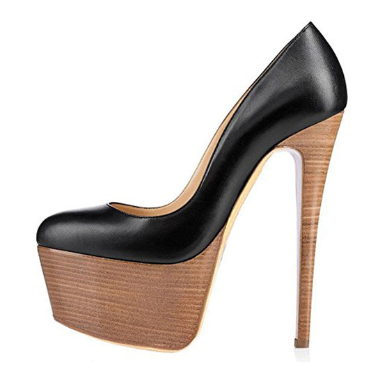 Rounde Toe Platform Wood Grain Stiletto High Heels Pumps - Onlymaker Best Price