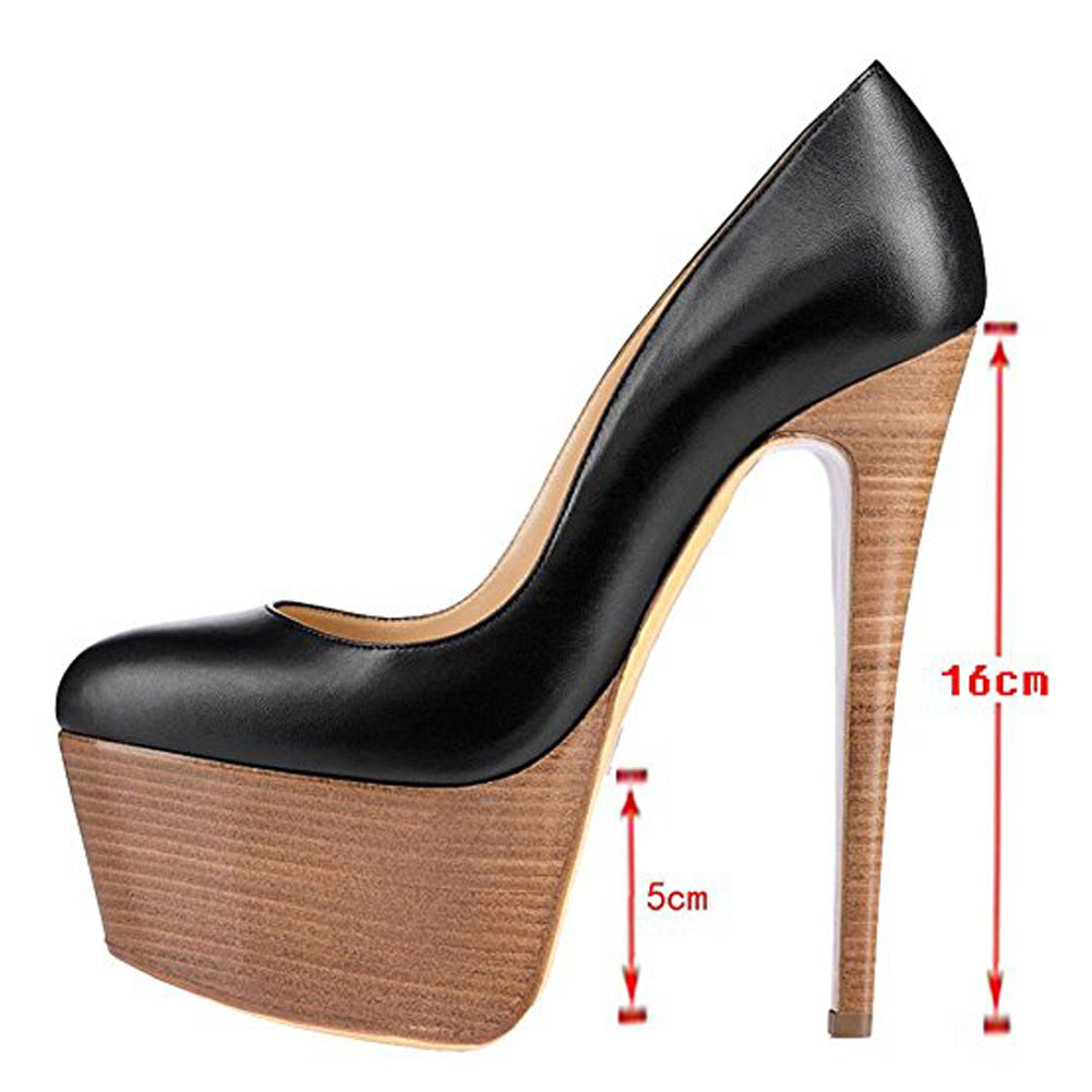 Rounde Toe Platform Wood Grain Stiletto High Heels Pumps - Onlymaker Best Price