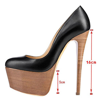 Rounde Toe Platform Wood Grain Stiletto High Heels Pumps - Onlymaker Best Price