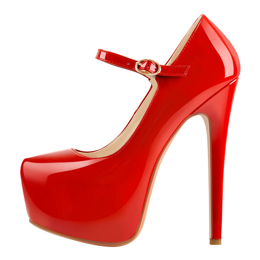 Mary Jane Platform Red Pointed Toe Stiletto High Heels Pumps - Onlymaker Smart Buy