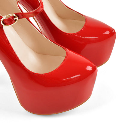 Mary Jane Platform Red Pointed Toe Stiletto High Heels Pumps - Onlymaker Smart Buy