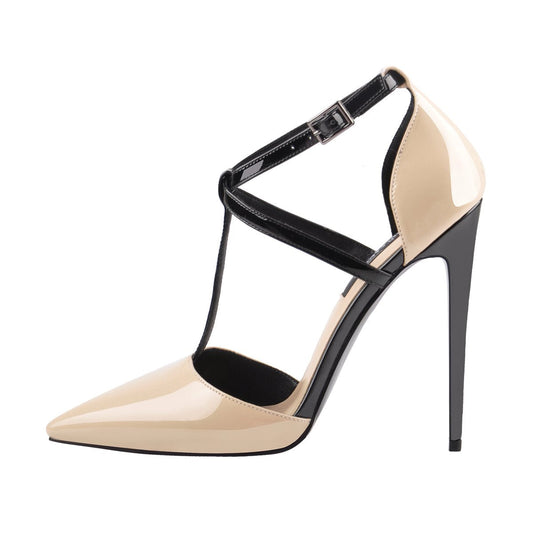 Pointed Toe T-strap Stiletto High Heel Pumps - Onlymaker Deals