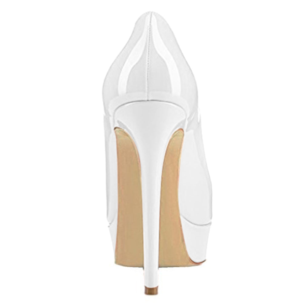 Round Toe Low Platform White Slip On High Heels - Onlymaker Classic