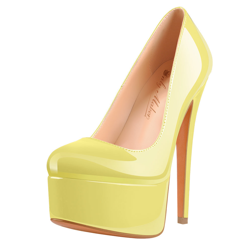 Patent Leather Rounde Toe Platform Leopard Stiletto High Heels Pumps - Onlymaker Discount