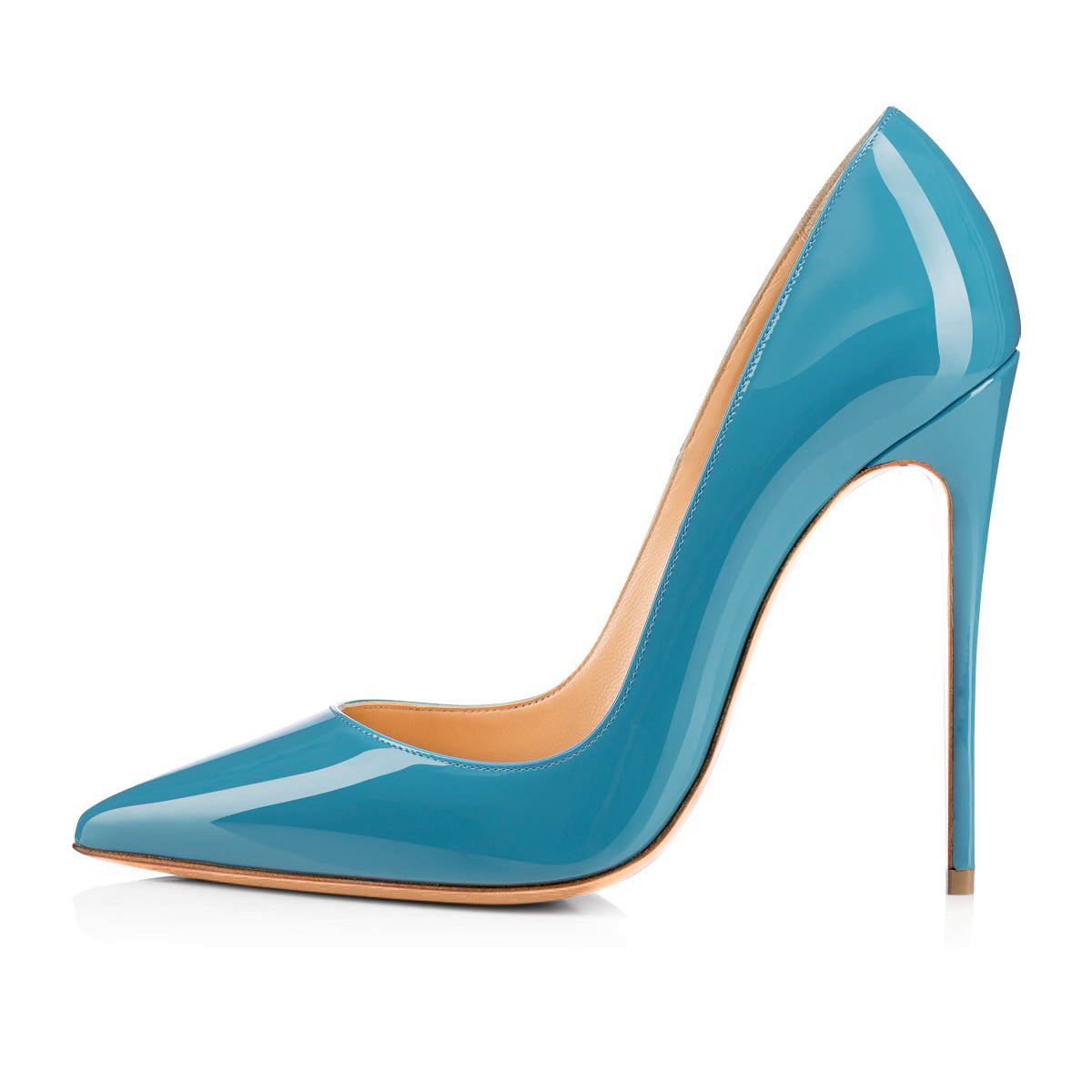 Blue Patent Leather Pointed Toe High Heel Pumps - Onlymaker Hot Sale