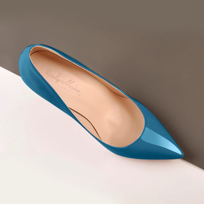 Blue Patent Leather Pointed Toe High Heel Pumps - Onlymaker Hot Sale
