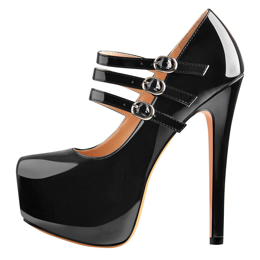 15cm Platform Round Toe Patent Black High Heel Stiletto Pumps - Onlymaker Top Pick