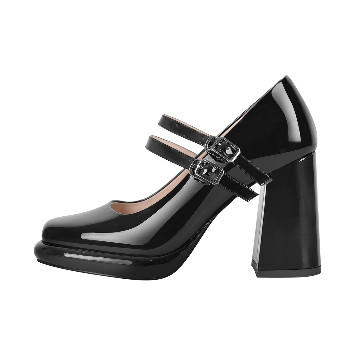 Square Toe Mary Jane Buckle Strap Chunky Heel Pumps - Onlymaker Exclusive