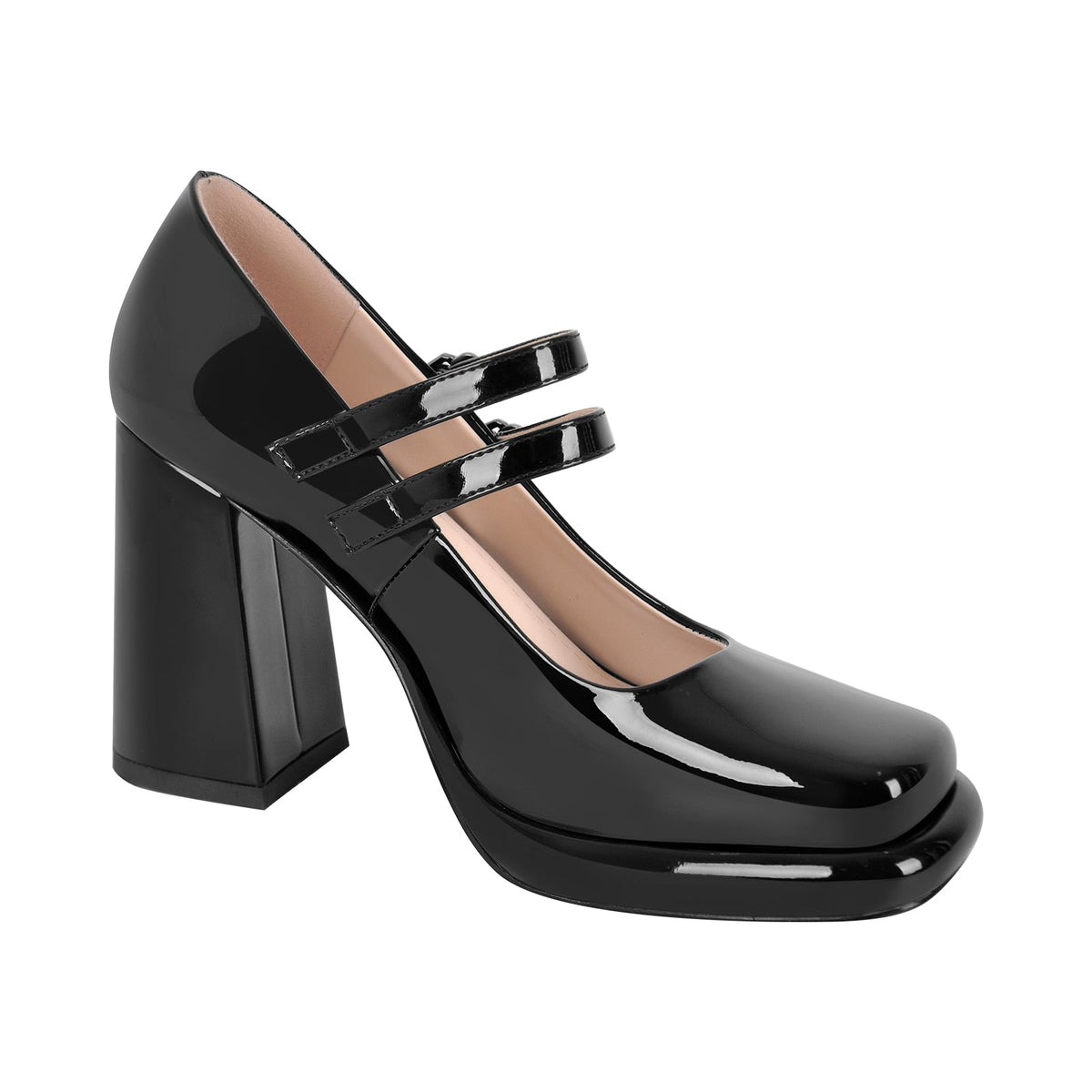 Square Toe Mary Jane Buckle Strap Chunky Heel Pumps - Onlymaker Exclusive