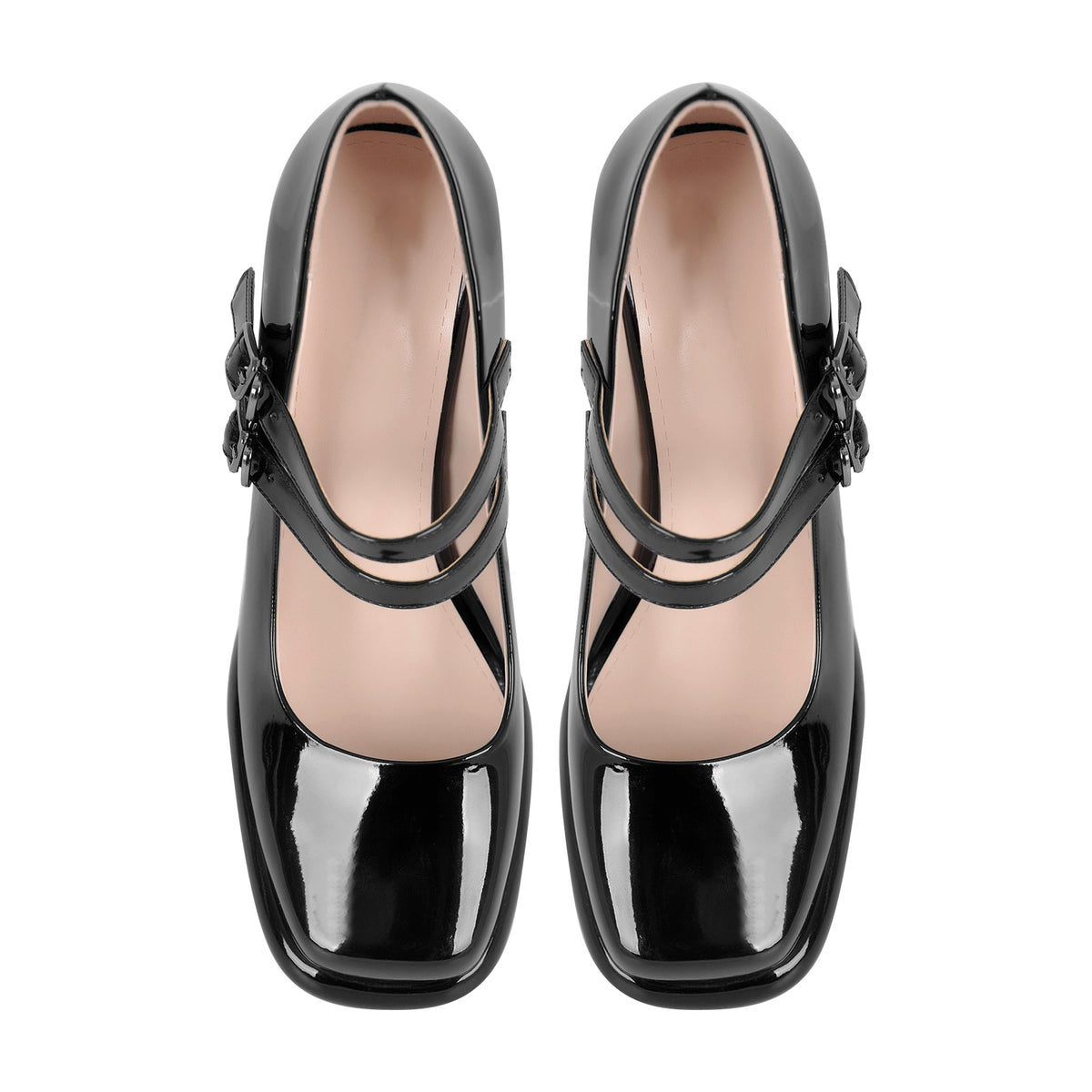 Square Toe Mary Jane Buckle Strap Chunky Heel Pumps - Onlymaker Exclusive