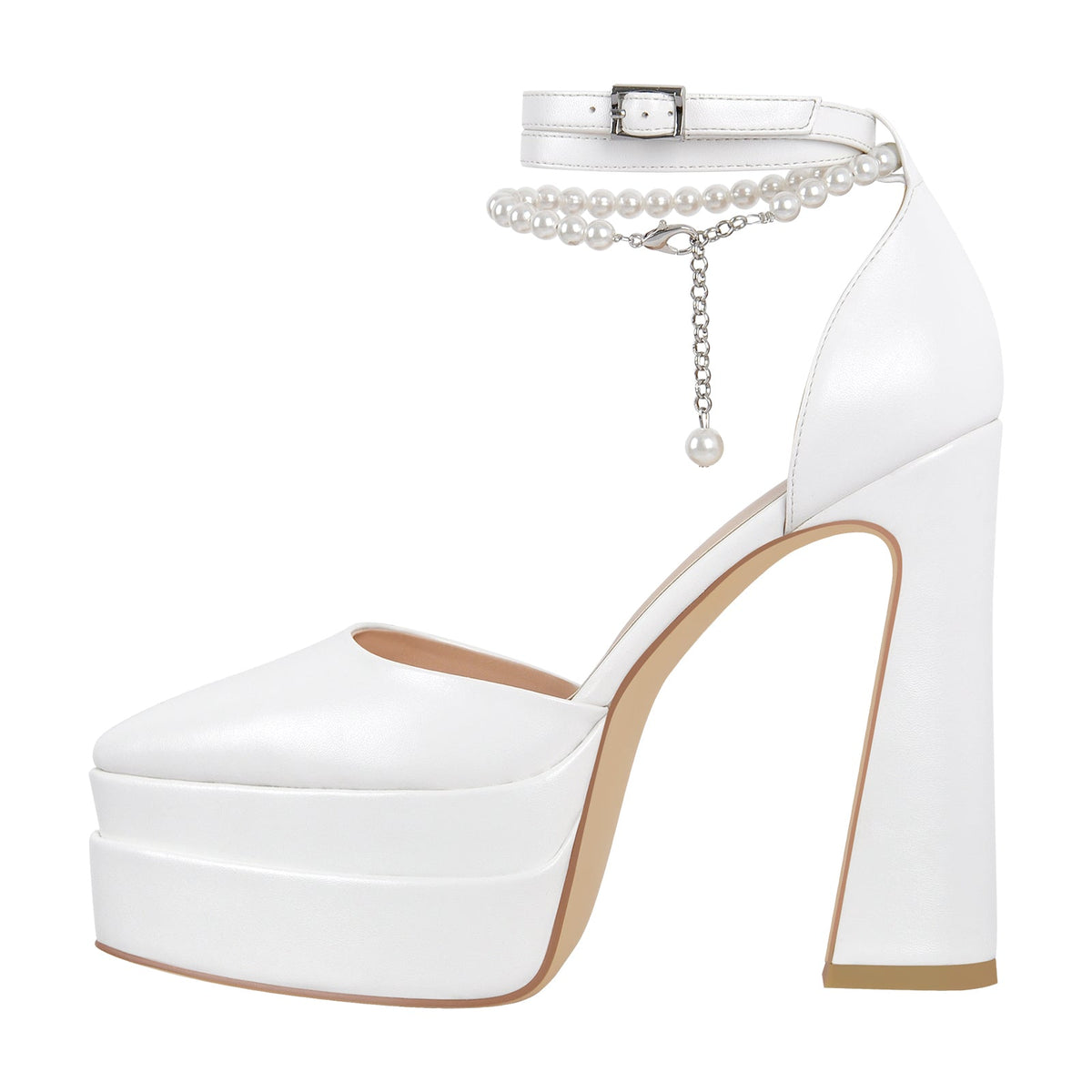 White Pointed Toe Platform Chunky Pumps - Onlymaker Everyday