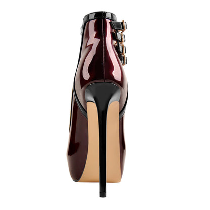 Quadruple Buckle Ankle Strap Patent High Heel Pumps - Onlymaker New