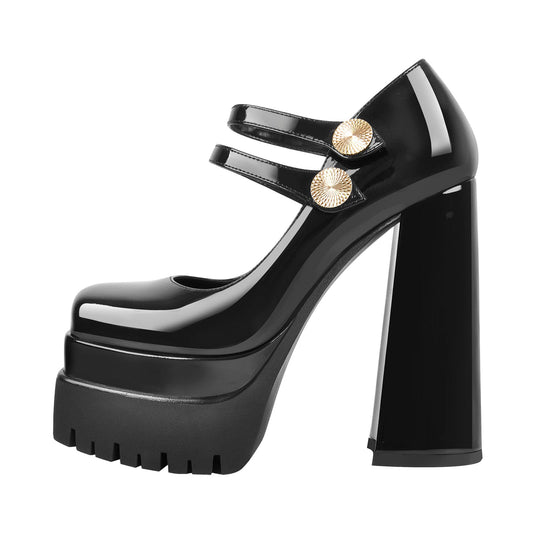 Square Toe Platform Chunky Mary Jane Pumps - Onlymaker Deals