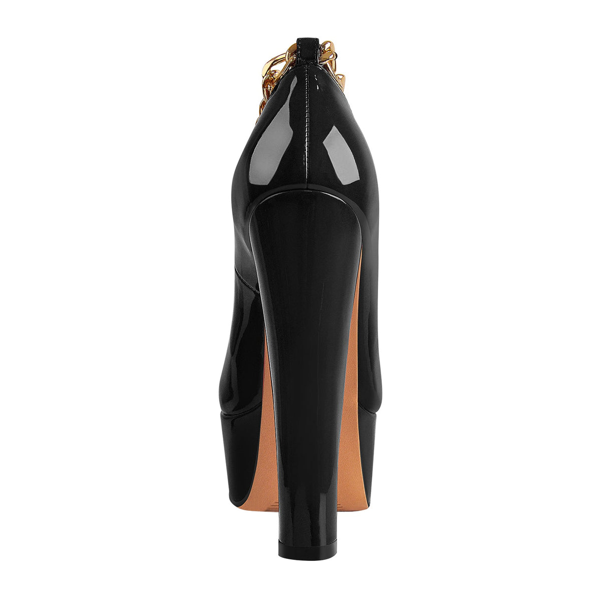 Black Round Toe Black Ankle Chain Platform Pumps - Onlymaker New