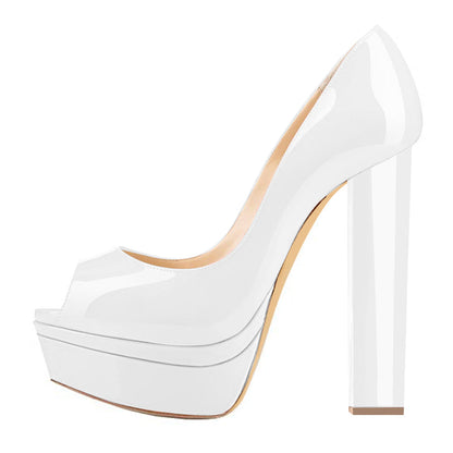 Classic White Peep Toe Platform Pumps - Onlymaker Customer Favorite