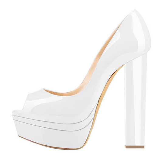 Classic White Peep Toe Platform Pumps - Onlymaker Customer Favorite