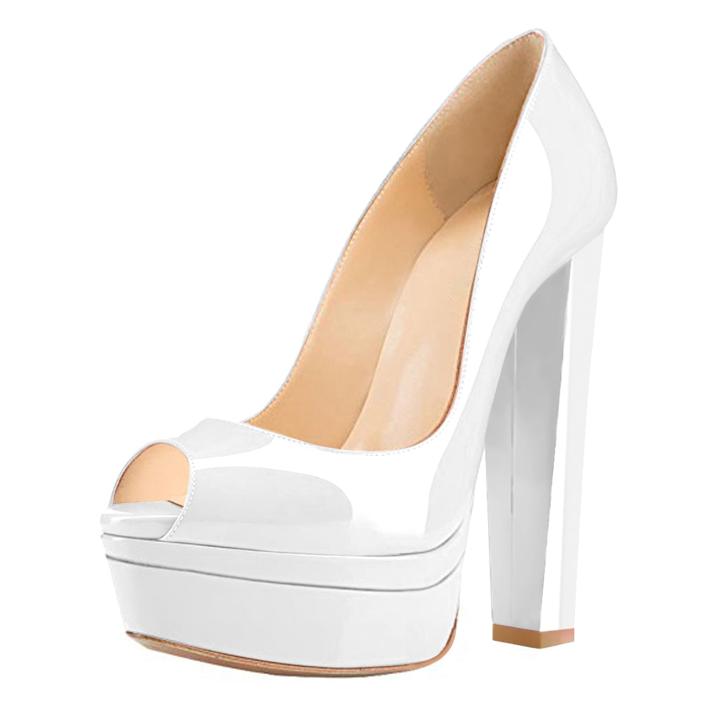 Classic White Peep Toe Platform Pumps - Onlymaker Customer Favorite