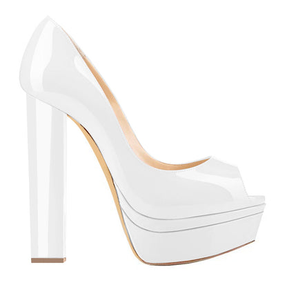 Classic White Peep Toe Platform Pumps - Onlymaker Customer Favorite