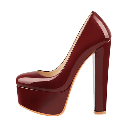 Onlymaker Pumps Platform Round Toe Chunky Heels - Onlymaker Popular