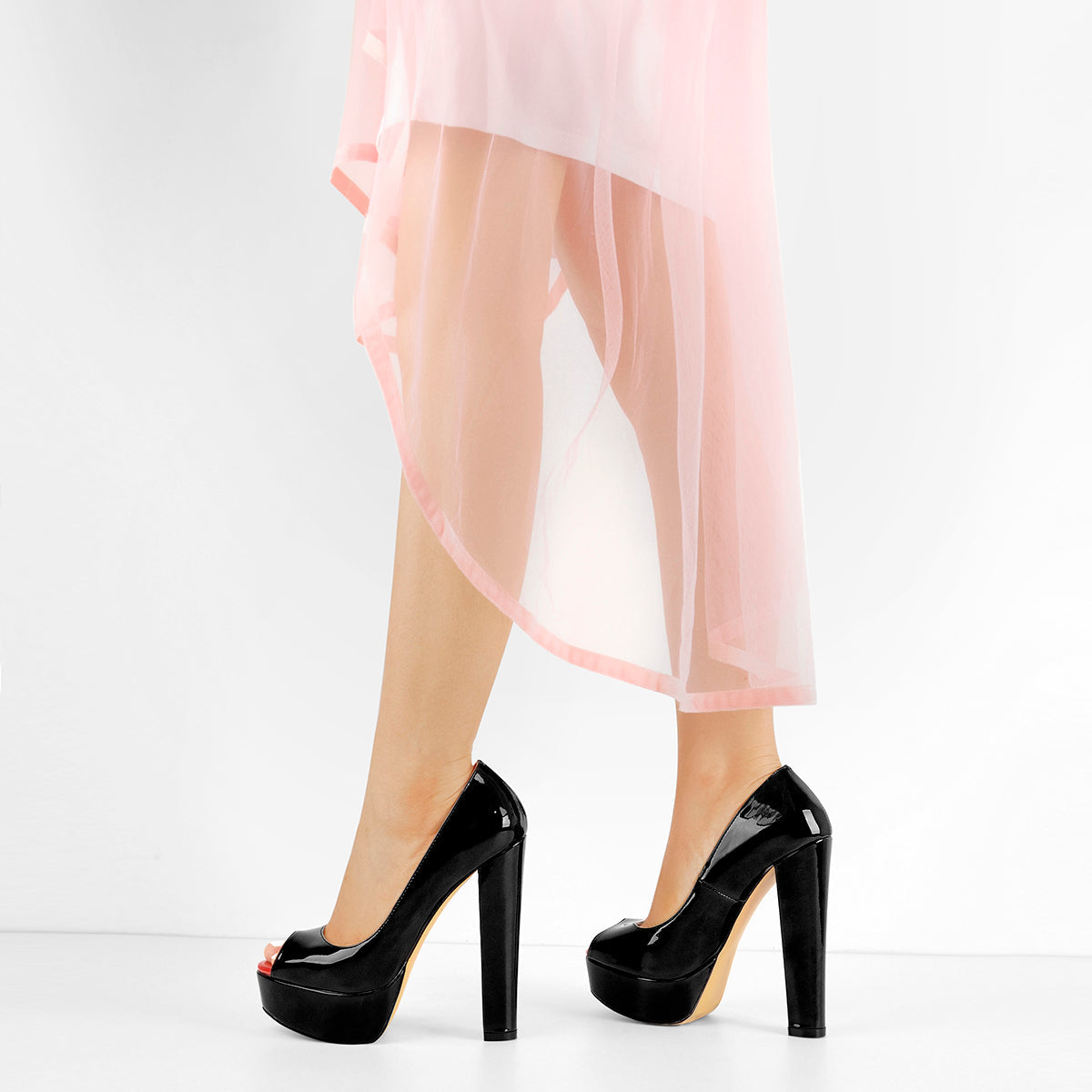 Peep Toe Platform Chunky High Heel Pumps - Onlymaker New