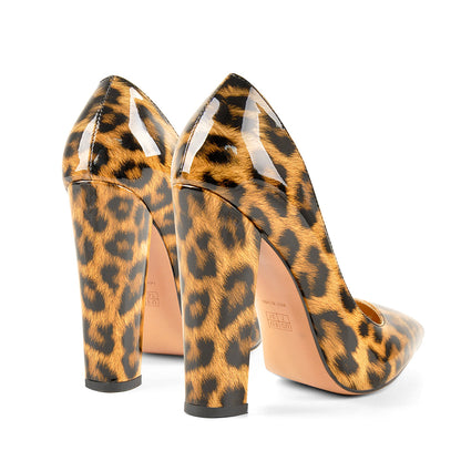 Leopard Pointed toe Pumps Chunky Heels Basic Women High Heels - Onlymaker Sale