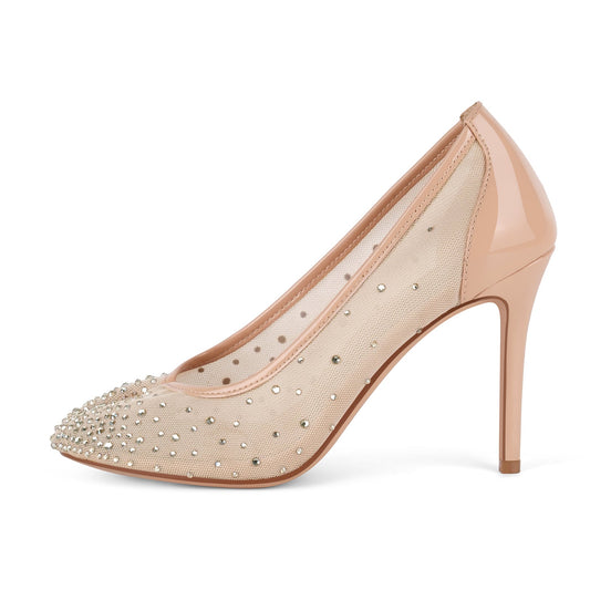 Round Toe Rhinestone Mesh Tabi Pumps - Onlymaker Recommended