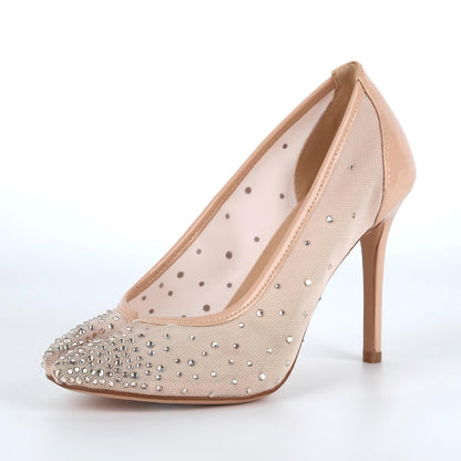 Round Toe Rhinestone Mesh Tabi Pumps - Onlymaker Recommended