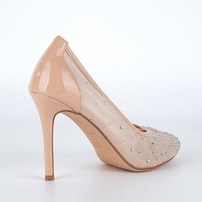 Round Toe Rhinestone Mesh Tabi Pumps - Onlymaker Recommended