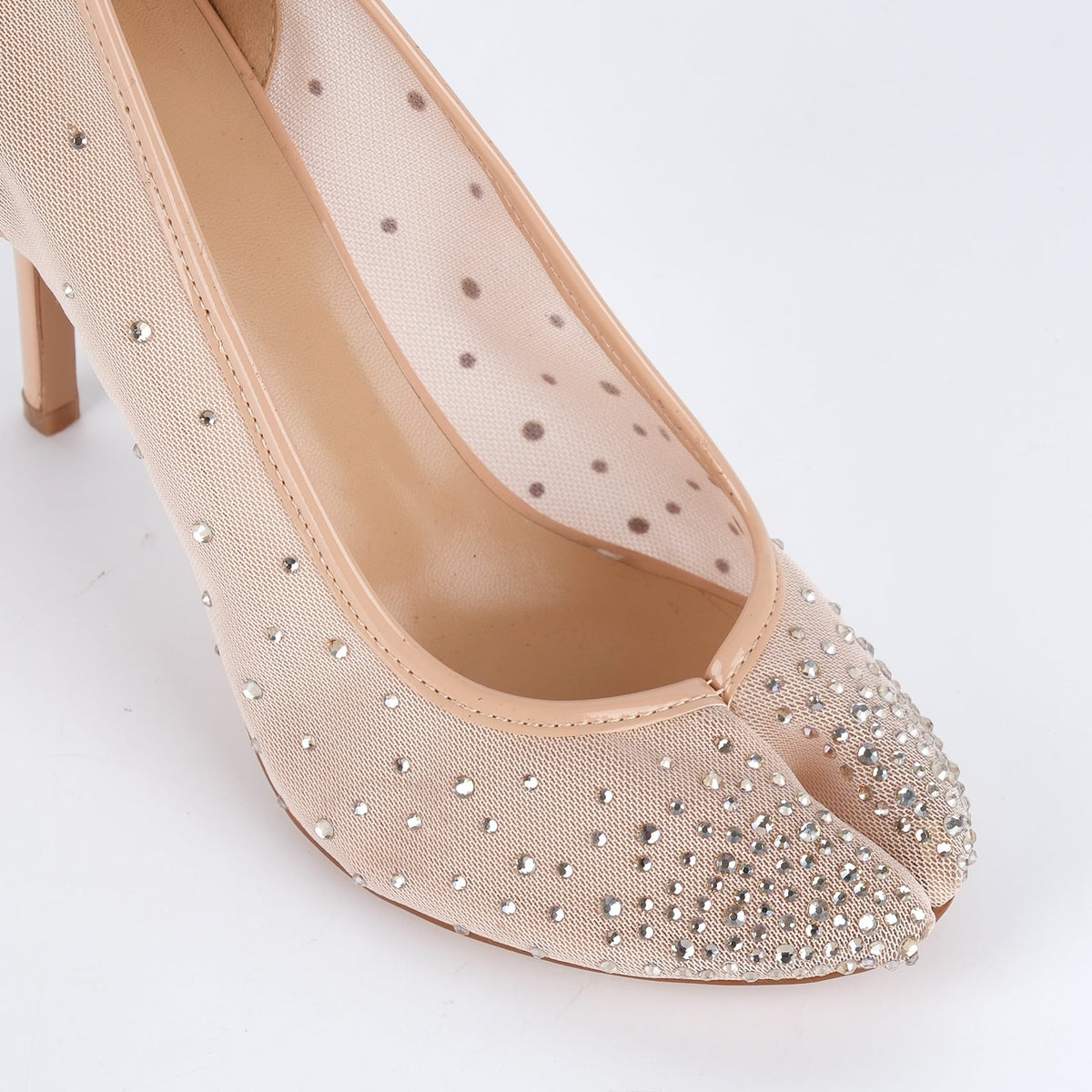 Round Toe Rhinestone Mesh Tabi Pumps - Onlymaker Recommended