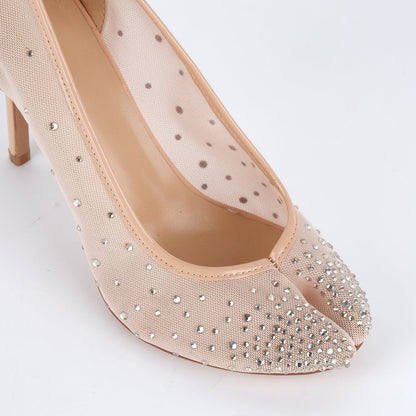 Round Toe Rhinestone Mesh Tabi Pumps - Onlymaker Recommended