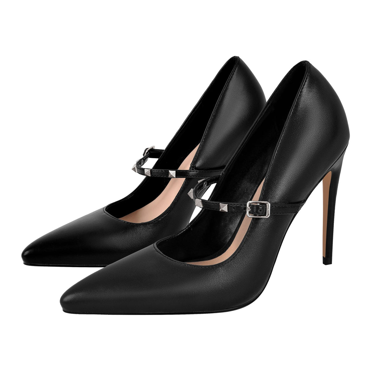 Pointed Toe Rivet Strap Stiletto Pumps - Onlymaker Signature