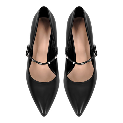 Pointed Toe Rivet Strap Stiletto Pumps - Onlymaker Signature
